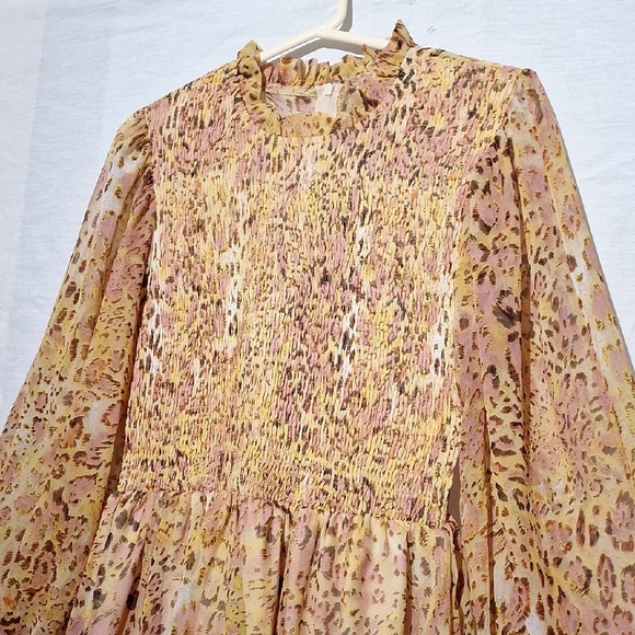 Animal Print Midi Dress, Boho With Ruffles, Long Sleeves, Sz 6, NWOT - Picture 6 of 14